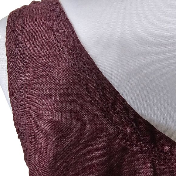 Banana Republic Irish Linen Sleeveless Tunic S Burgundy Embroidered Coastal - Picture 7 of 9